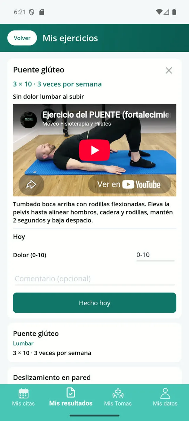 El seu exercici, amb vídeo i el registre d'avui